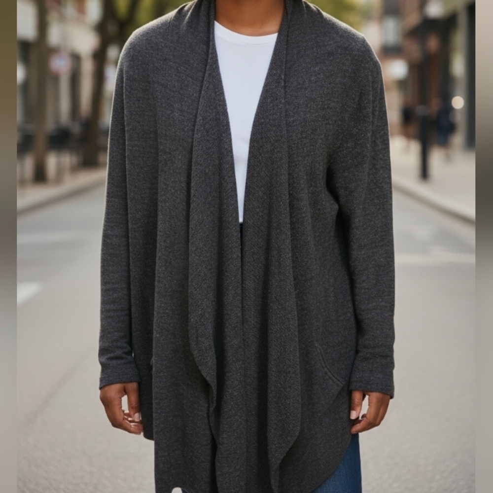 Barefoot Dreams Calypso Women's L/XL Charcoal Draped Cardigan Cozy Luxe